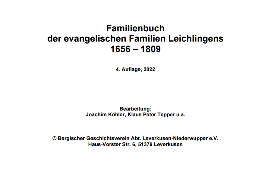 Titelblatt Familienbuch Leichlingen 1656-1809