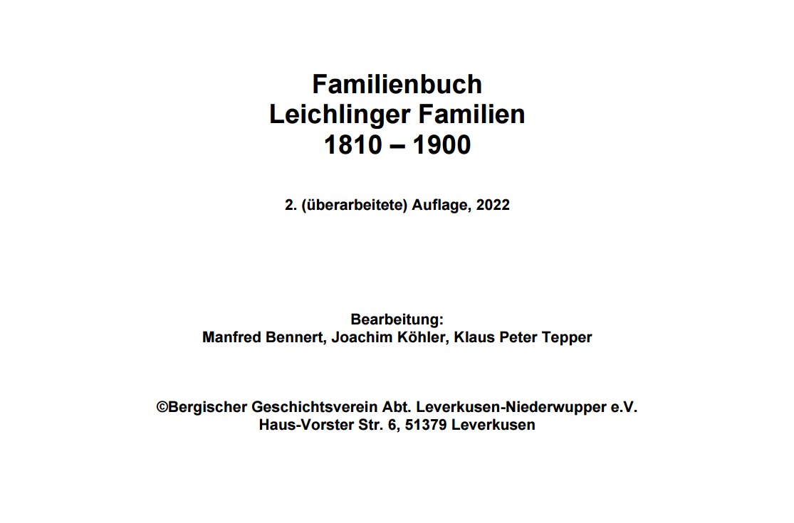 Titelblatt Familienbuch Leichlingen 1810-1900